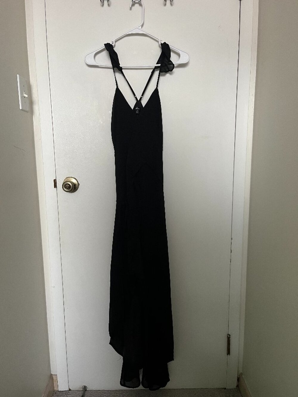 XS Lulus High Low Black Spaghetti Ruffle Strap Maxi Dress